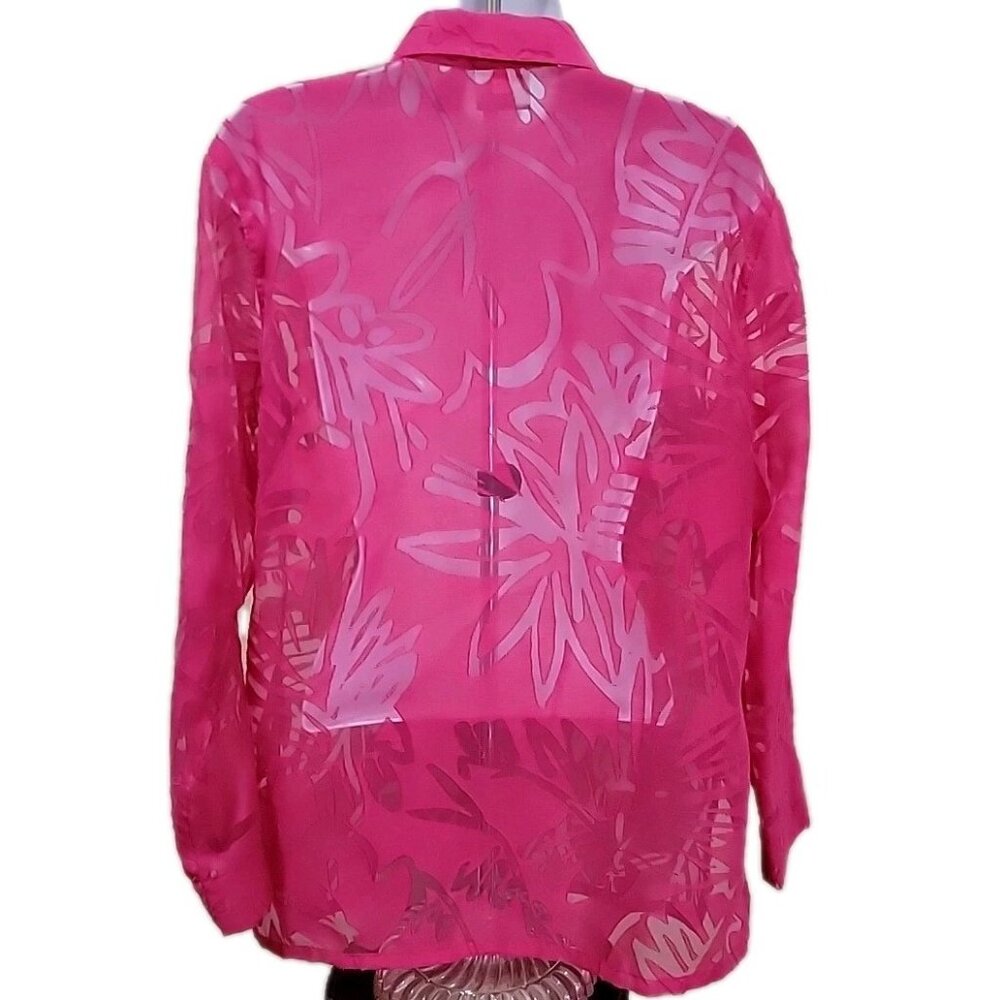 Chico’s Size 1 (M/8) Pink Button Front Sheer Blouse LS Floral Burnout Shirt - Picture 5 of 11